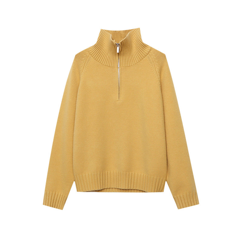 Casual Loose High Neck Half-Zip Knit Sweater Fashionable Relaxed Style