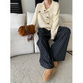 Cozy Retro Horn Button Large Turn-Down Collar Loose Knit Cardigan Sweater