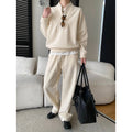 Style Sporty Half-Zip Hooded Fleece Sweatshirt with Drawstring Loose Casual Pants Set