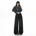 Style Black Gray High Waist Jeans Women Loose Slim Straight Leg Wide Leg Long Pants