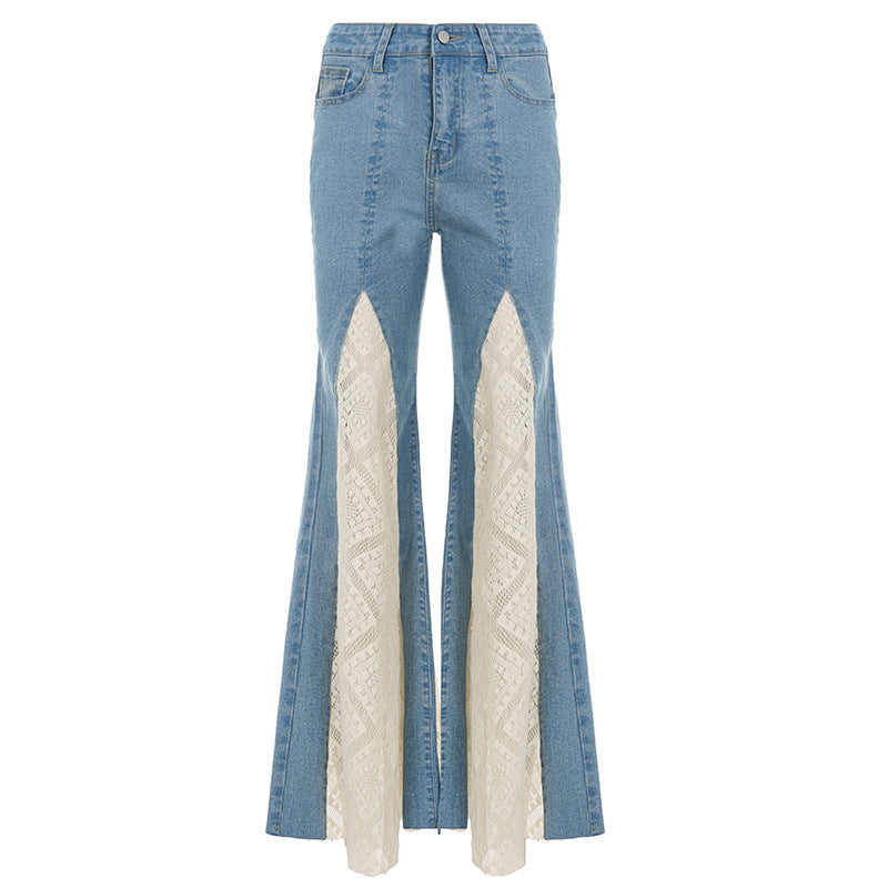 French versatile lace patchwork retro flared pants